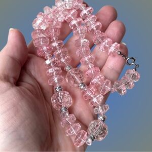 Vintage pale pink faceted lucite (?) beaded choker necklace